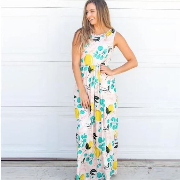 Tickled Teal Dresses & Skirts - Tickled Teal Lemon Print Maxi Dress